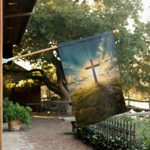 Christian Cross on a Hill House Flag