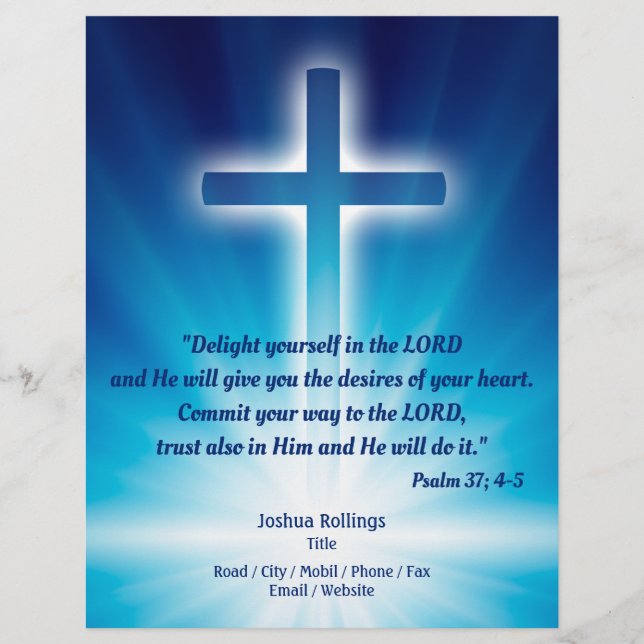 Christian Cross on glowing blue background Flyer (Front)