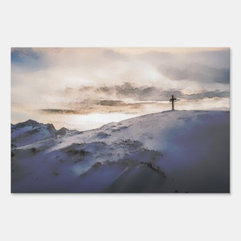 Christian Cross On Mountain Yard Sign by politix at Zazzle