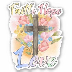 Christian Cross Pastel Floral Faith Hope Love Sticker