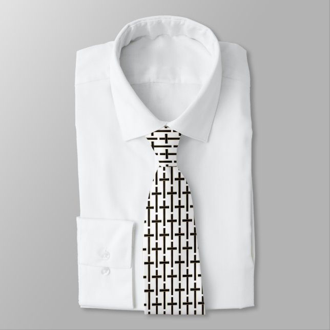 Christian cross pattern neck tie (Tied)