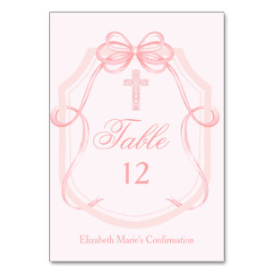 Christian Cross Pink Bow Ribbon Confirmation Table Number