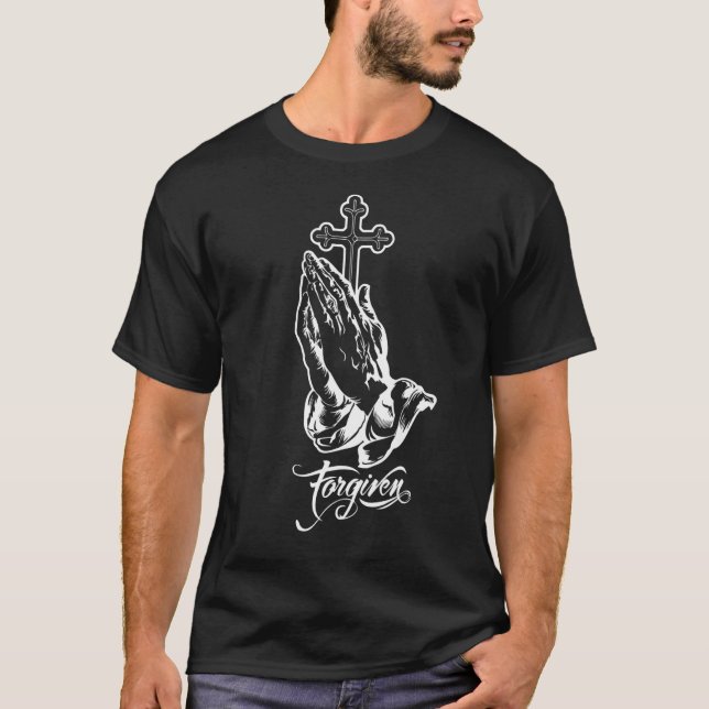 Christian Cross Praying Hands Blessed T-Shirt (Front)