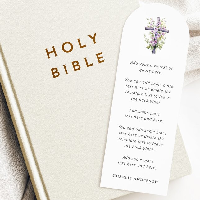 Christian cross purple flowers bible text prayer bookmarks (Christian cross purple flowers bible text prayer bookmarks)