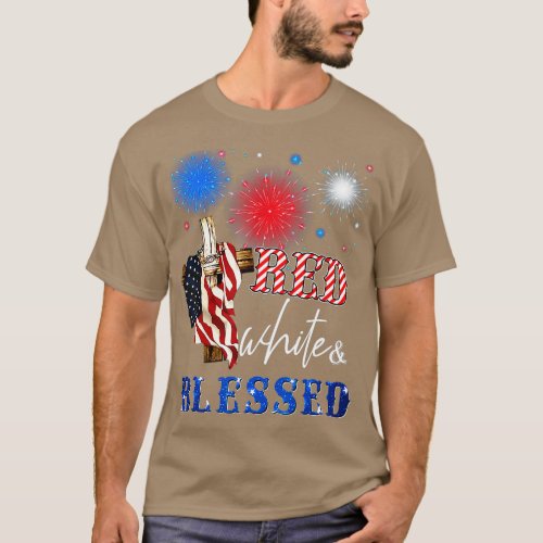 Christian Cross Red White Blessed Happy Independen T_Shirt