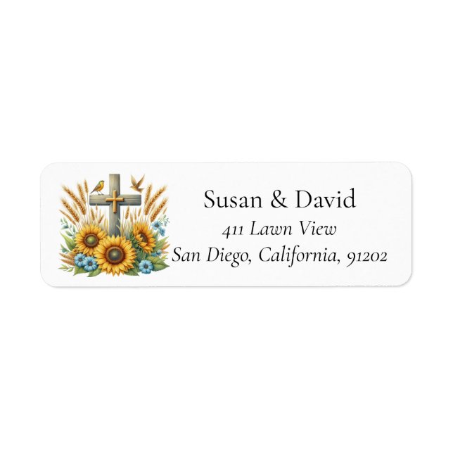 Christian Cross Religious Sunflowers Label (Front)
