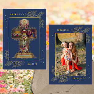 Christian Cross Resurrection Family Photo Easter Holiday Card