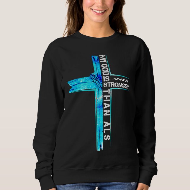 Christian Cross Ribbon ALS Awareness Costume Warri Sweatshirt (Front)