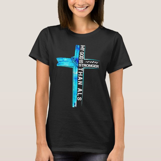 Christian Cross Ribbon ALS Awareness Costume Warri T-Shirt (Front)