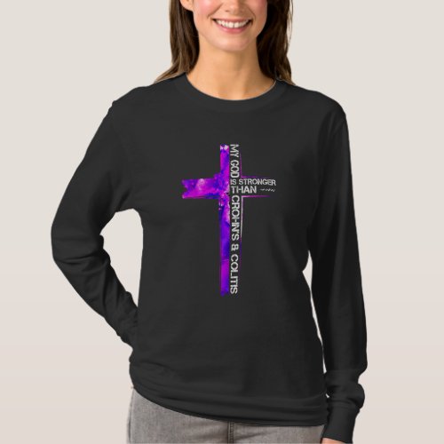 Christian Cross Ribbon Crohns  Colitis Awareness T_Shirt