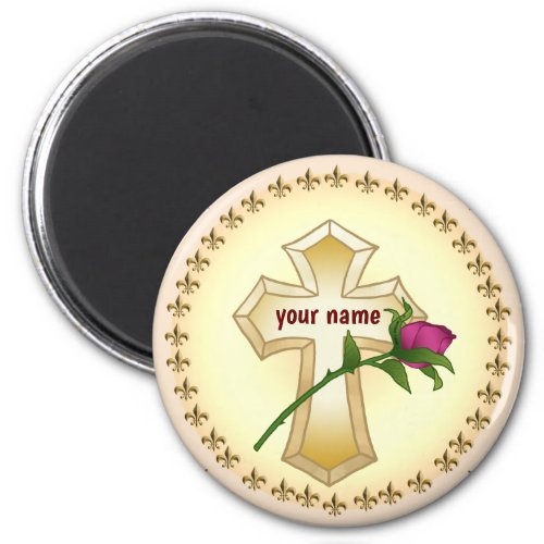 Christian Cross Rose custom name magnet