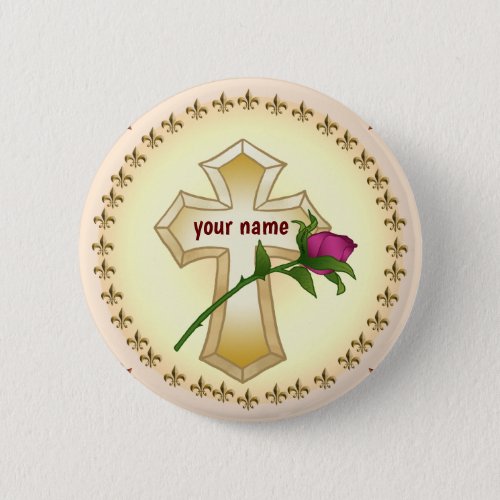 Christian Cross Rose custom name pin button