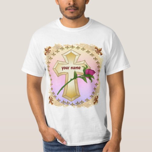 Christian Cross Rose custom name T_Shirt