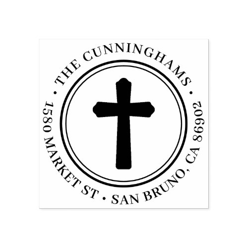 Christian Cross Round Family Name  Return Address Rubber Stamp
