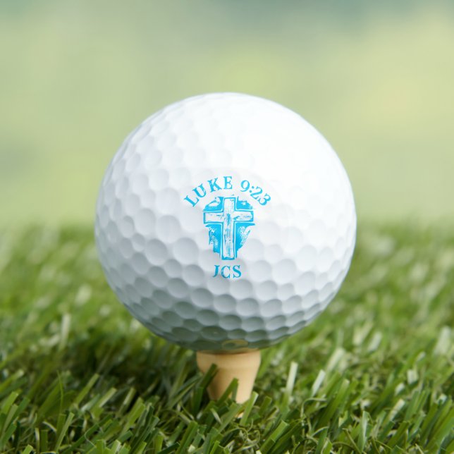 Christian Cross Rustic Monogrammed Verse Blue Golf Balls (Insitu Tee)