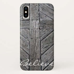 Christian cross rustic wood monogram iPhone x case