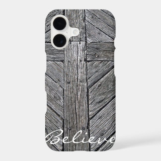 Christian cross rustic wood monogram iPhone 17 case