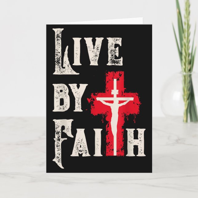 Christian Cross Scripture Live By Faith  Card (Front)