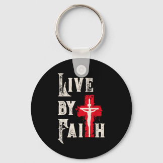 Christian Cross Scripture Live By Faith Keychain