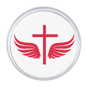 Christian cross silver finish lapel pin