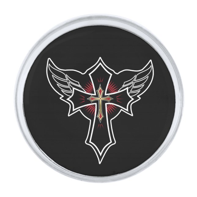 Christian cross silver finish lapel pin (Front)