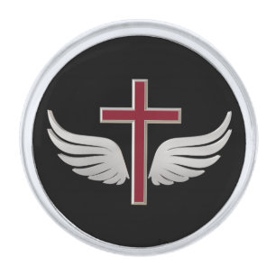 Christian cross silver finish lapel pin