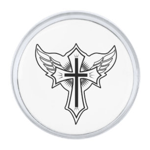 Christian cross silver finish lapel pin