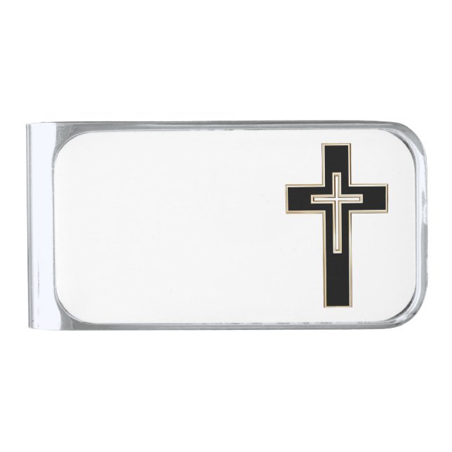Christian cross silver finish money clip (Front)