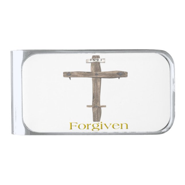 christian cross silver finish money clip (Front)