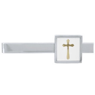 Christian cross silver finish tie bar