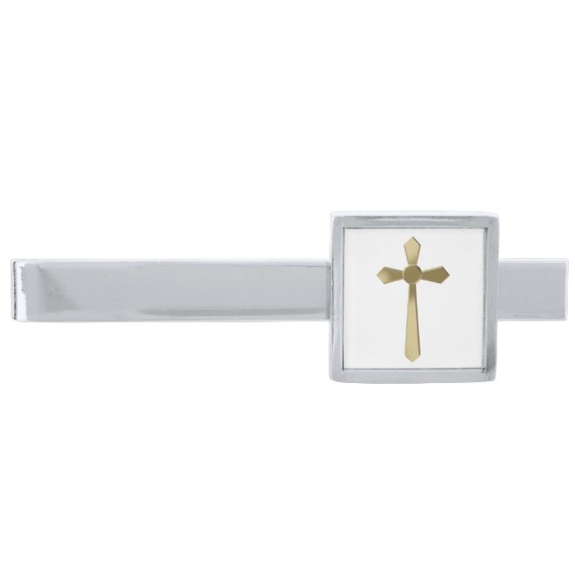 Christian cross silver finish tie bar (Front)