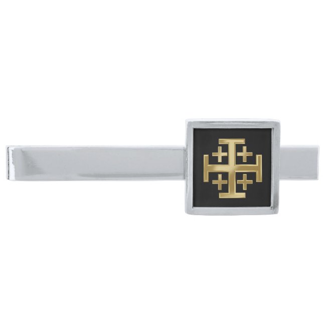 Christian cross silver finish tie bar (Front)