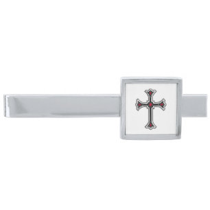Christian cross silver finish tie bar