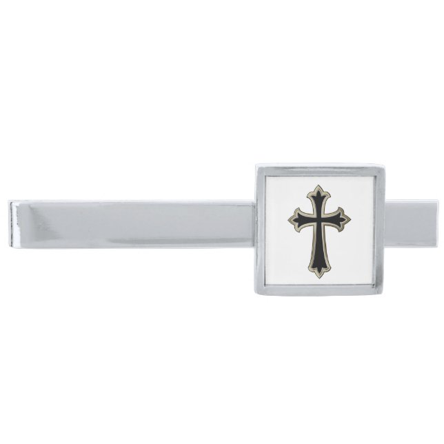 Christian cross silver finish tie bar (Front)