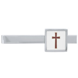 Christian cross silver finish tie bar