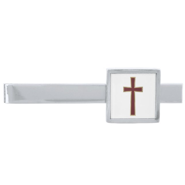 Christian cross silver finish tie bar (Front)