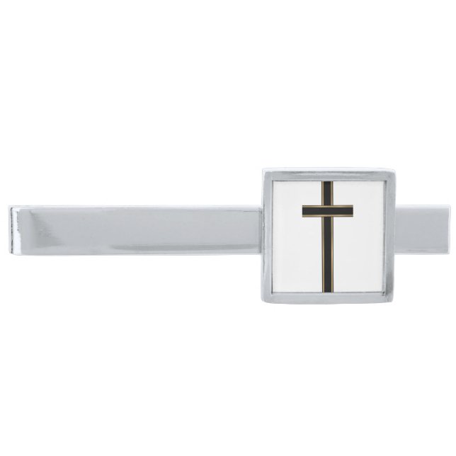 Christian cross silver finish tie clip (Front)