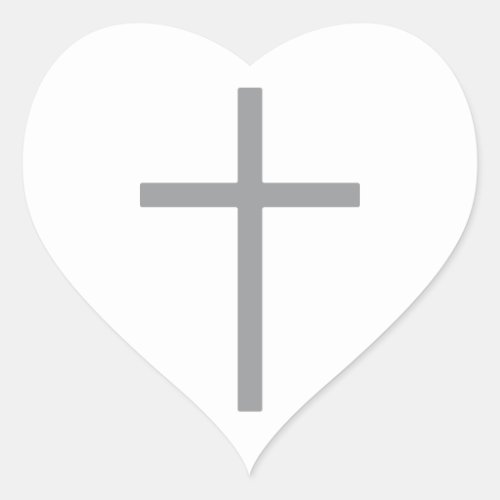 Christian Cross Silver Heart Sticker