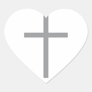 Christian Cross Silver Heart Sticker