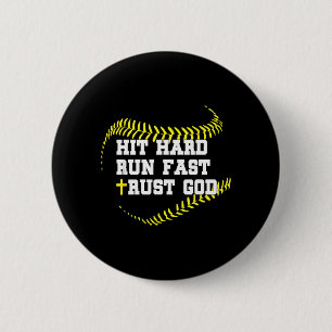 Christian Cross Softball Hit Hard Run Fast Trust Button