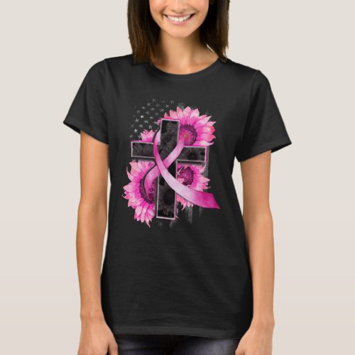 Christian Cross Sunflower Breast Cancer Awareness T_Shirt