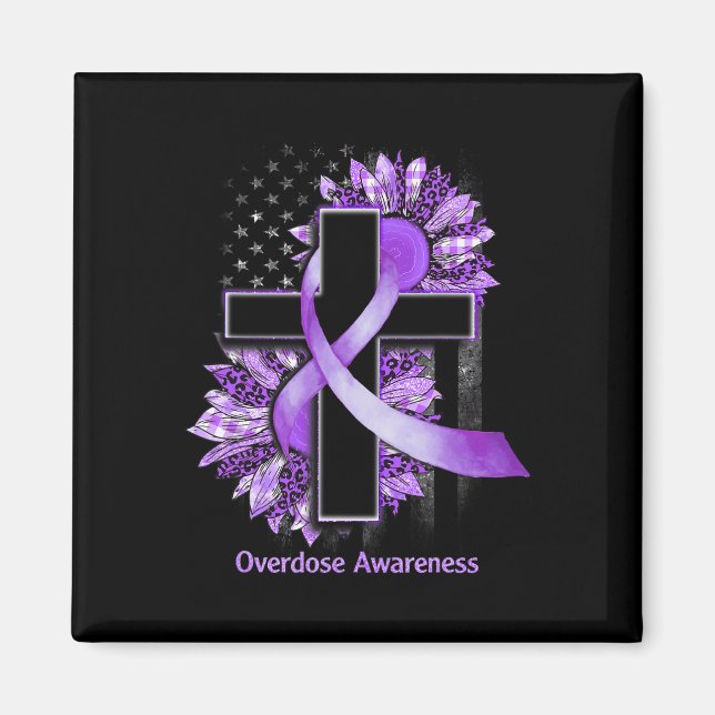 Christian Cross Sunflower Overdose Awareness  Magnet (Front)