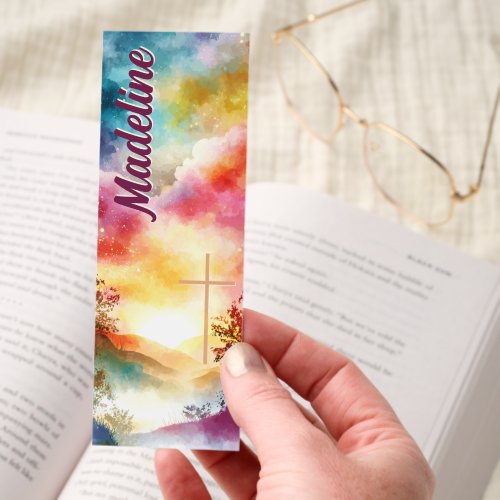 Pretty Bookmarks 15 Christian Cross Sunrise Watercolor Personalized Bookmarks