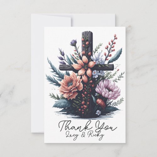 Christian Cross Surrounded By Flowers Thank You Card