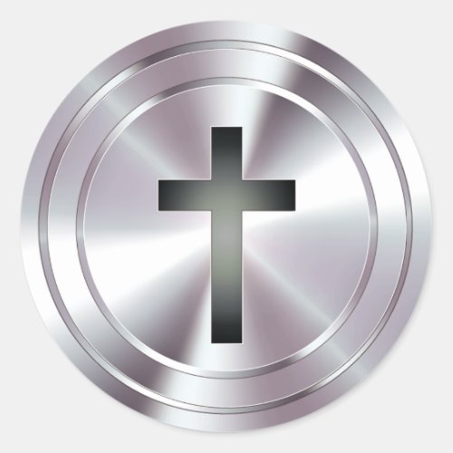 Christian Cross Symbol _ chrome silver Classic Round Sticker