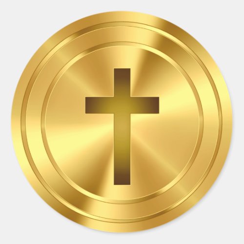 Christian Cross Symbol _ gold Classic Round Sticker