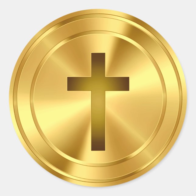 Christian Cross Symbol - gold Classic Round Sticker (Front)
