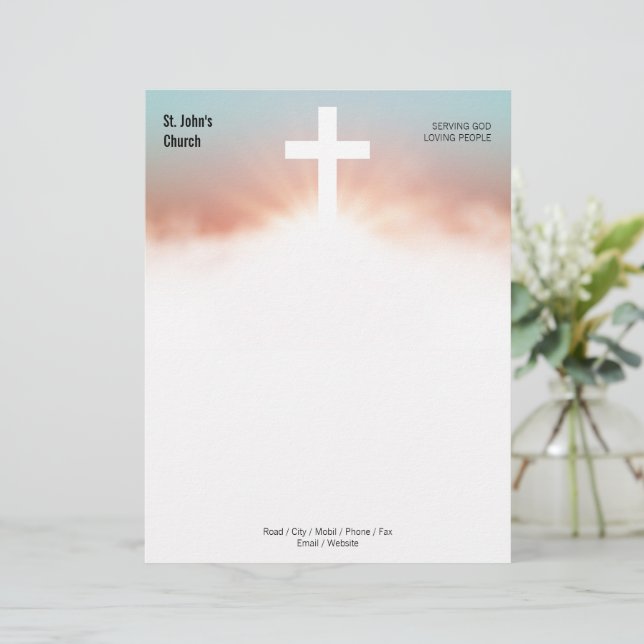 Christian Cross Symbol Gold Letterhead (Standing Front)