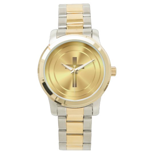 Christian Cross Symbol gold Wrist Watch
