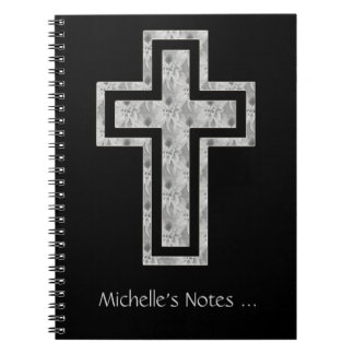 Christian Cross Symbol Pretty Grey Flowers Notebook